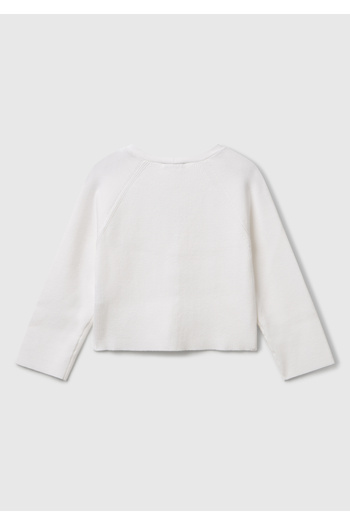 United Colors of Benetton Girl's White Viscose Blended Ribbed Motif V-Neck Cardigan