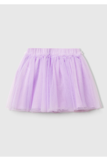 United Colors of Benetton Girl's Lilac Tulle Detailed Elastic Waist Pleated Skirt