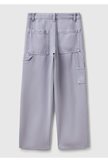 United Colors of Benetton Girl's Lilac 100% Liyosel Logo Embroidered Side Ring Detailed Trousers