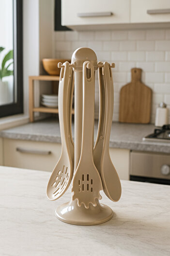 Vienev Plastic Stand Serving and Cooking Set Beige |   Kitchen Utensil Set