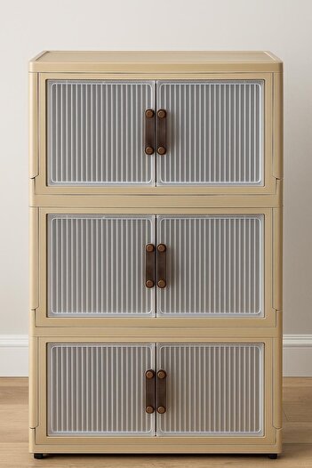 MOSTAFA 4-tier coffee-brown wardrobe with wheels, brown silicone wardrobe handle, foldable, detachable and stackable