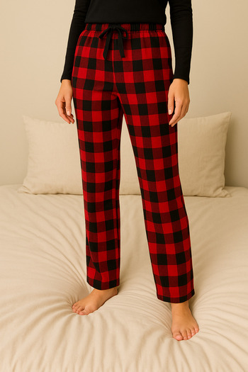 MyBen Red Plaid Patterned Single Bottom Pajamas
