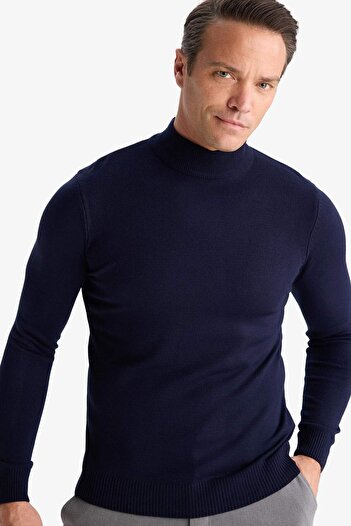DeFacto Sötétkék Slim Fit karcsúsított fél garbó Basic Sima kötöttáru pulóver R1127AZ23WN