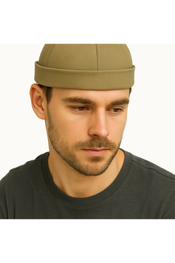 ZERAMİNE Khaki Docker Hat 100% Cotton Adjustable Velcro