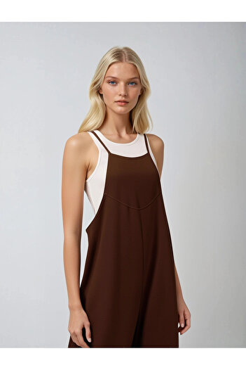 hazelin Women's Chocolate Adjustable Strap Pocket Wide Leg Gardener Jumpsuit HZL22S-BD170191