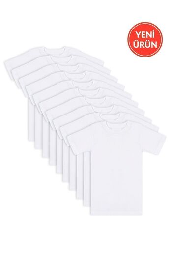 ÖZKAN underwear Boy's T-Shirt - 100% Cotton, Flexible and Comfortable Half Sleeve, Closed Neck Undershirt Özkan 0706 10 Pack