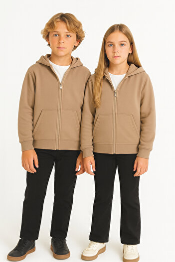 AHENGİM Girls - Boys Basic Zippered Thick 3 Thread Winter School Sweat Ak1815