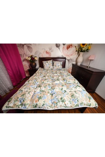 Boema Home Deco Pilota cu puf si pana de gasca, 140 x 200 cm, Flori albastre