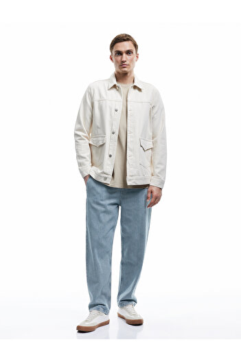 Koton Cotton Relaxed Fit Denim Pants with Lace-Up Waist and Pocket Detail