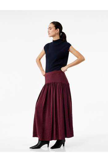 Koton Modal Fabric Loose Fit Pleated Long Flared Skirt