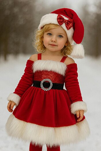 NA ADDESIGN Santa Claus Costume for Little Girls, Red Christmas Dress, New Year's Dress