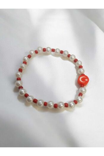 Crystal Atelier Turkish Flag Moon Star Bead Figured Pearl Beaded Gift Combination Design Bracelet
