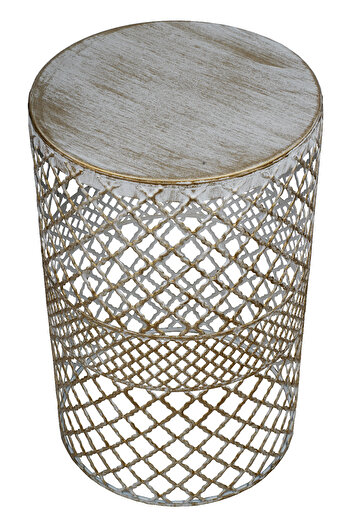 VENON Home Metal Modern Sehpa (300x480) Krem Sarı Patine