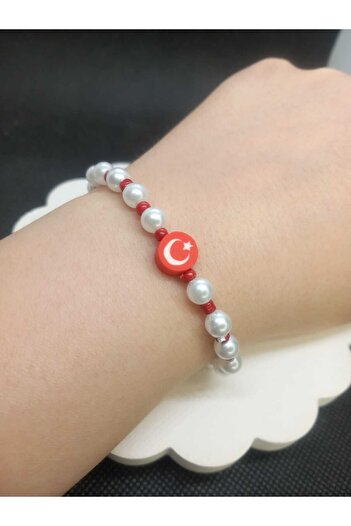 Crystal Atelier Turkish Flag Moon Star Bead Figured Pearl Beaded Gift Combination Design Bracelet