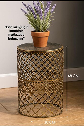 VENON Home Metal Modern Sehpa (300x480) Siyah Sarı Patine Dekoratif Sehpa Zigon Sehpa Orta