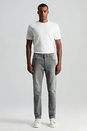 Hemington Saf Pamuk Slim Fit Gri Denim Pantolon