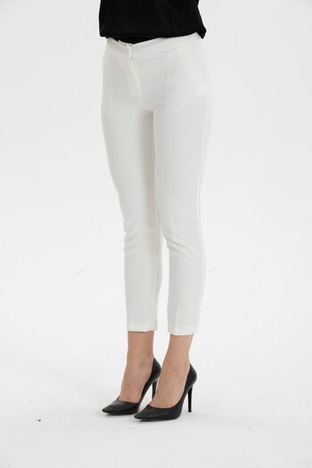 deqfashion Women's White Skinny Fabric Pants