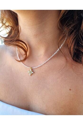 NEMOR STUDIO Moonstone Natural Stone Necklace |   Crystal Flower Sparkle