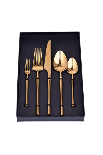 Trendy's Set of 5 stainless steel cutlery, for travel and office, TRENDY'S, gold