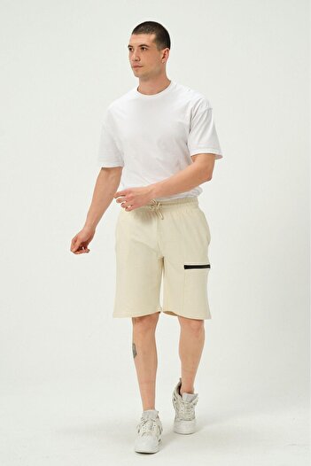 1434 Polo State Men's Zipper Detailed Shorts Ecru