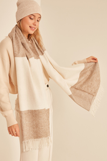 Axesoire 13811 Soft Textured Fish Back Patterned Beige-ecru Thick Shoulder Shawl Scarf