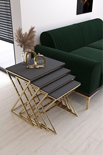 ysnn aksesuar X ZIGON 4'lü Kare Zigon Gold Kaplama Antrasit Mebran Mdf