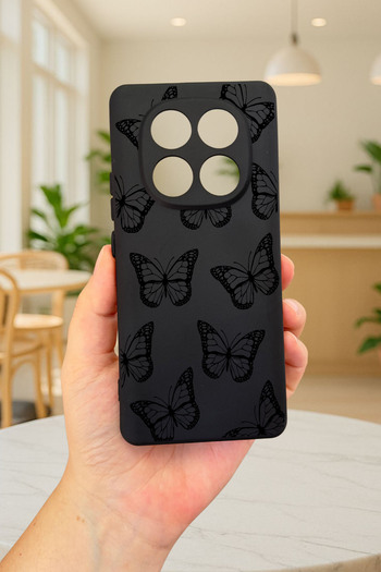Vip Case Redmi Note 14 Pro 5g Black Butterfly Patterned Silicone Shock Absorbing Classic Protected Rubber Case277