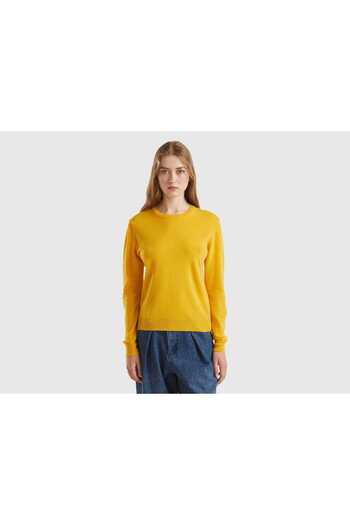 United Colors of Benetton Women's Cream Merino Wool Sweater with Round Neck