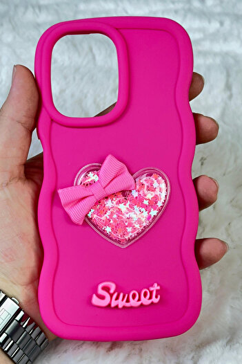 Vip Case Infi̇ni̇x Hot 40 Compatible Colorful Heart Ribbon Detailed Glittery Wavy Sweety Case