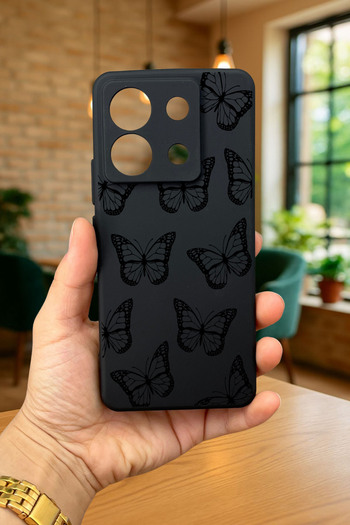 Vip Case Redmi Note 13 Pro 5g Black Butterfly Patterned Silicone Shock Absorbing Classic Protected Rubber Case277
