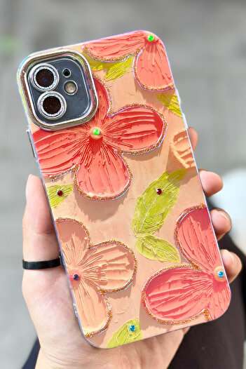 Vip Case iPhone 11 Flower Pattern Self Lens Protection Electroplating Glossy Stylish Hologram Paint Case