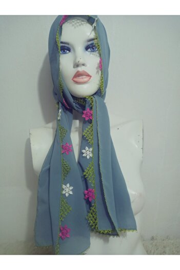 hoaryage Handcrafted Needle Embroidered Prayer Cover Dowry Cover Mevlit Headscarf Crepe Fabric 145X75 cm