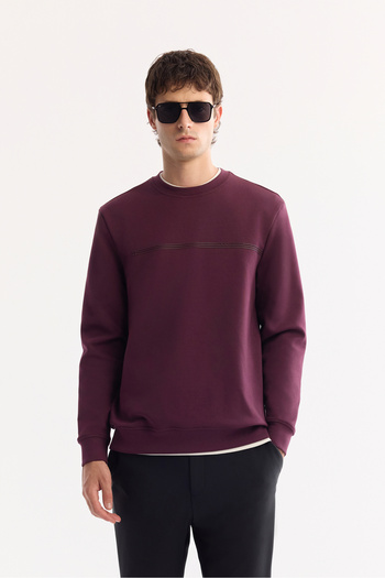 Avva Men's Burgundy Crew Neck Injection Printed Interlock Sweatshirt A52Y1325