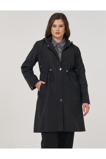 Kayra Zipper Detailed Short Trench Coat Black