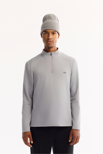 Avva Men's Gray Stand Collar Zippered Bi-Stretch Sweatshirt A52Y1219