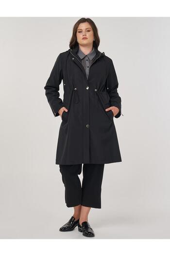 Kayra Zipper Detailed Short Trench Coat Black
