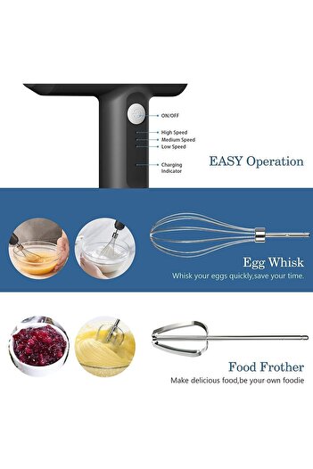 erorex Cordless Electric Whisk, Hand Mixer Portable Handheld, Electric Mixer 3-Speed Self-Control, 304