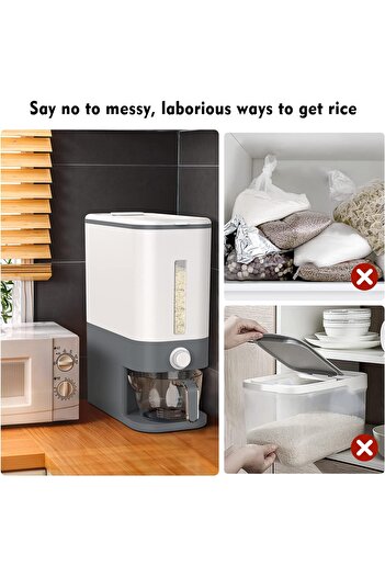 erorex Rice Dispenser, 22 25 Lbs Rice Container Measuring Cup, Upgraded Built Fresh Box, Cereal Dispenser
