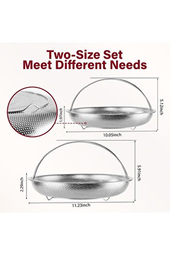 erorex Steamer Basket Cooking, 2 Size Set Stainless Steel Vegetable Steamer Basket Handle Pan Instant Pot,