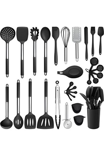 erorex Silicone Kitchen Utensils Set, 30 Piece Cooking Utensils Set Holder, Heat Resistant Kitchen