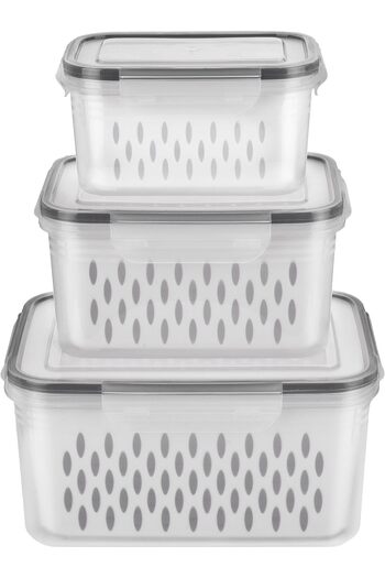 erorex 3 Set Fridge Fruit Storage Containers Colander Airtight Lids, Fresh Food Storage Vegetables, Fruit,