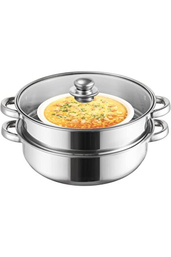 erorex 2 Layer Steamer Pot Cooker, Double Boiler, Stainless Steel Cookware Saucepot Glass Lid Double
