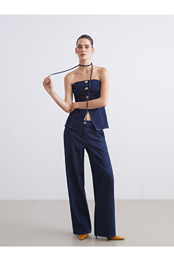 LC Waikiki Μπλούζα LCW Vision Indigo χωρίς λουράκια με λαιμόκοψη
