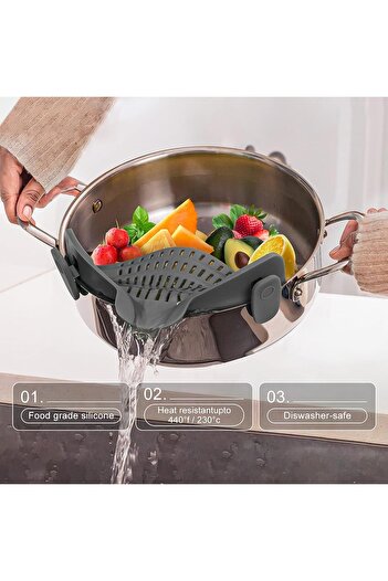 erorex Clip Strainer Pots Pans, Silicone Clip Colander Pasta Strainer Heat Resistant Food Strainer Kitchen