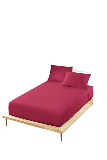 MORE HOME Double Fitted Sheet Set + 2 Pillowcases Burgundy Anthracite