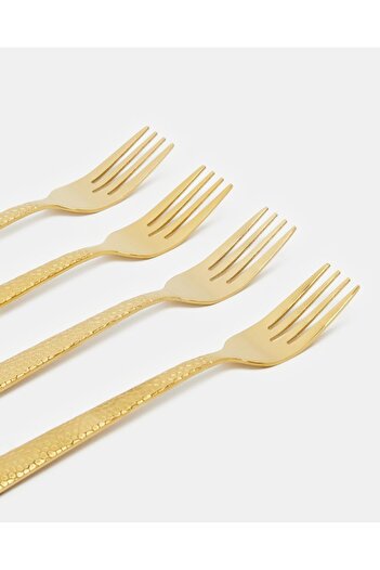 erorex Gold Dinner Fork Hammered Finish Set (4 Piece), Gold, One Size 131484341