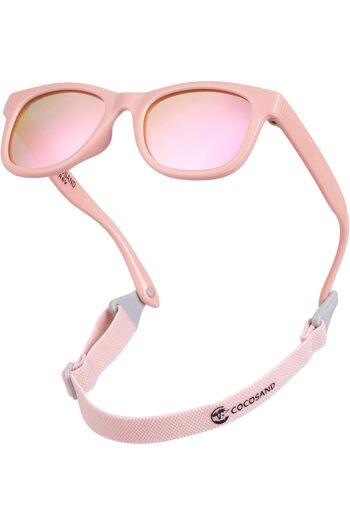 erorex Toddler Sunglasses Strap Polarized Retro Square Soft Silicone Nose Pads Baby Boys Girls Age 0 24