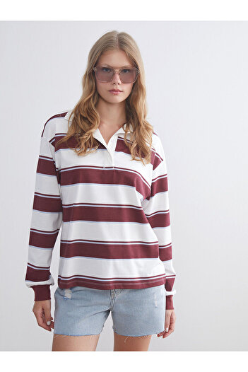 LC Waikiki Γυναικείο μπλουζάκι με ριγέ λαιμόκοψη Polo Oversize