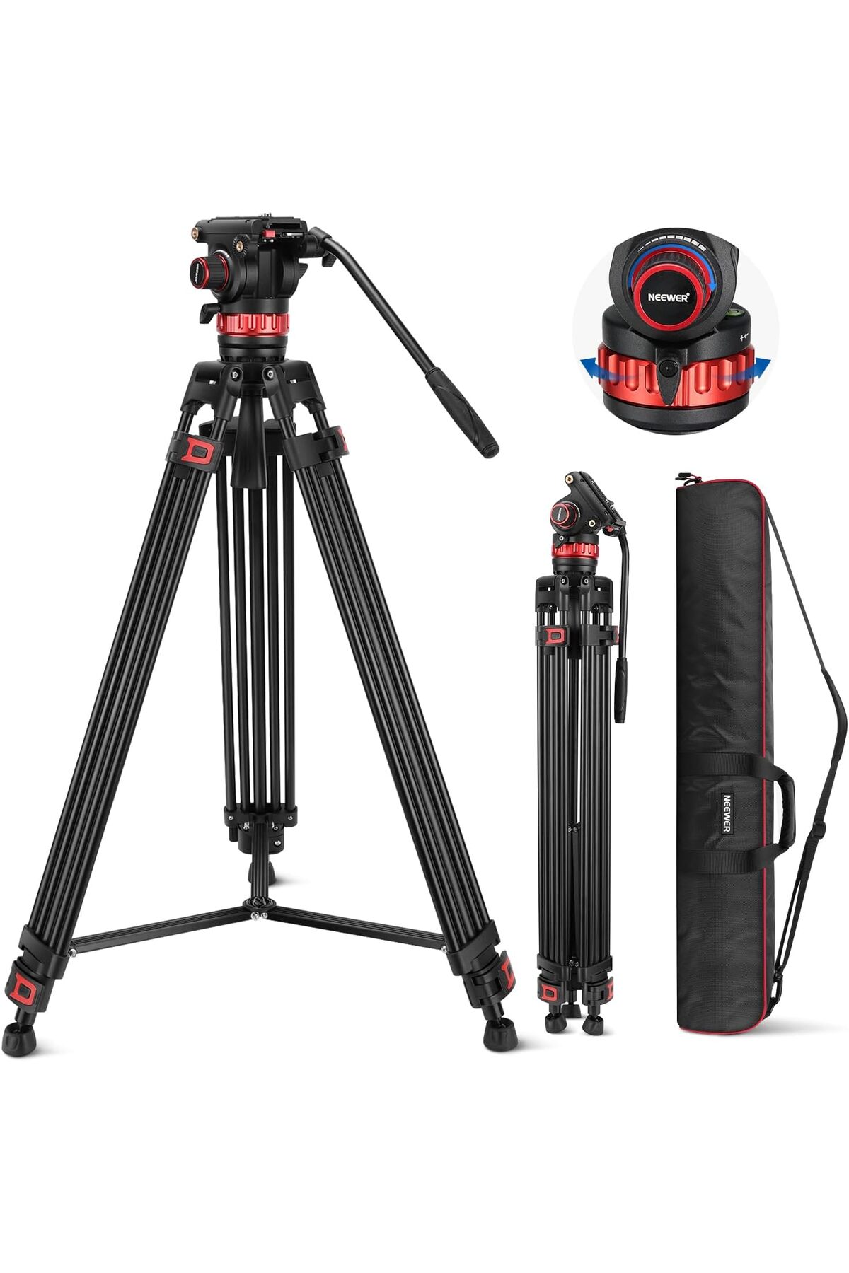 NEEWER 74" Pro Video Tripod with Fluid Head