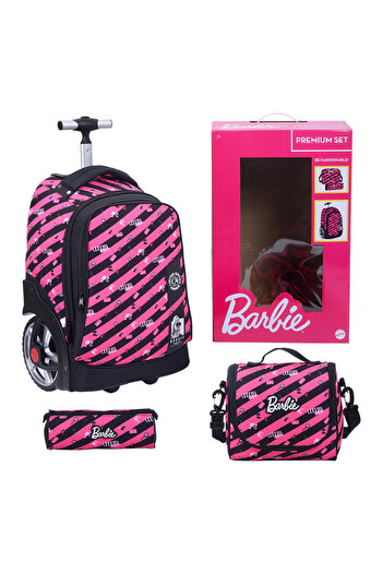 mattel Barbie Big Wheel 3 in 1 Trolley Bag Set-Trolley Bag, Lunch Bag,Pencil case